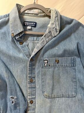 Snoopy & Friends Light Wash Denim Button-Up Shirt